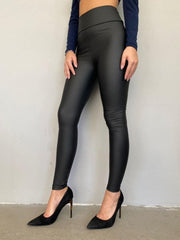 Yüksek Bel Toparlayıcı İçi Şardonlu Deri Tayt