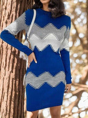 Kadın Uzun Kollu Zigzag Desen Triko Elbise