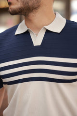 Erkek çizgi Desenli Yakalı Kısa Kollu T-shirt