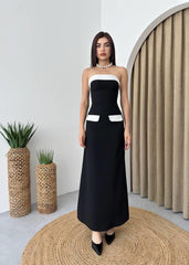 Cep Detaylı Straplez Elbise