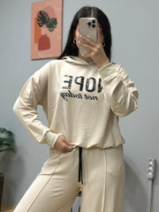 Kadın Uzun Kollu Nope Baskılı Beli Ribanalı Ikili Takım