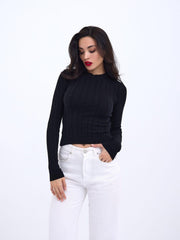 42491 TRİKO SAÇ ÖRGÜ CROP KAZAK-VİZON