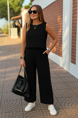 Kadın Sıfır Kollu Bisiklet Yaka Arkadan Bağlamalı Aer8bin Bluz Ve Pantolon Ikili Takım