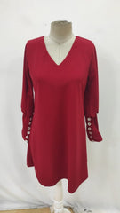 Kadın Uzun Kollu V Yakalı Kısa Ithal Krep Elbise