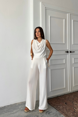 DEGAJE YAKA KOLSUZ BLUZ - PANTOLON TAKIM - Gri