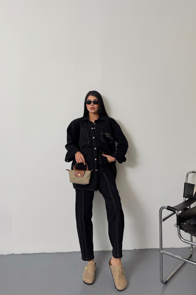 DENİM PUNTOLU GÖMLEK-PANTOLON TAKIM - Sarı