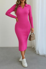 Kadın Uzun Kollu Yakalı Triko Elbise