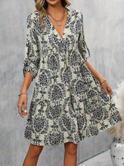 Kadın Uzun Kollu V Yakalı Fırfırlı Mini Süprem Elbise