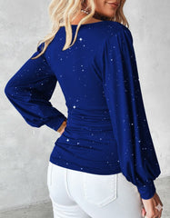 Kadın Uzun Kollu Degaje Yaka Taşlı Sandy Bluz