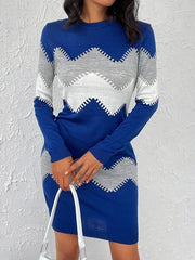 Kadın Uzun Kollu Zigzag Desen Triko Elbise