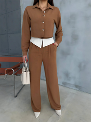 KETEN GÖMLEK-CROP-SALAŞ PANTOLON TAKIM - Mint