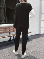 Kadın Uzun Kollu Bisiklet Yaka çift Renkli Viskon Iki Iplik Bluz Ve Pantolon Ikili Takım