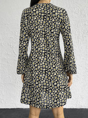 Kadın Uzun Kollu V Yaka çiçek Desenli Helen Kumaş Elbise