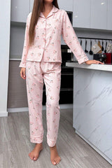 Toz Pembe Sonbahar Kirazları Soft Pijama Takımı 7039