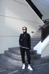 Kadın Uzun Kollu Ribana Ve Fermuar Detay Bluz Ve Yüksel Bel Pantolon 2li Takım