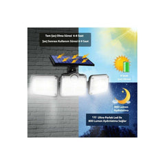 Kumandalı Solar 122 LEDli Hareket Sensörlü Sokak Ve Bahçe Lambası