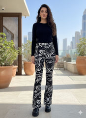 Kadın Yüksek Bel Krep Kumaş Bol Paça Pantolon