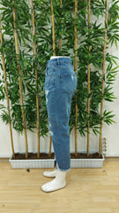 Kadın Dar Kesim Cepli önden Yırtık Desenli Denim Pantolon
