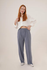 Bel Lastikli Paça Detaylı Cepli Krem Pantolon