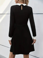 Kadın Uzun Kollu Yakalı Düğmeli Kısa Modal Mini Elbise