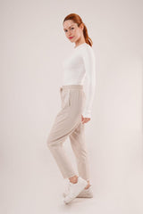 Bağlama Detaylı Cepli Mavi Pantolon