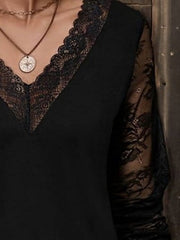 Kadın Uzun Kollu V Dantel Yakalı Viskon Bluz