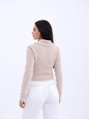 42531 TRİKO SİMLİ YAKALI CROP-ANTRASİT