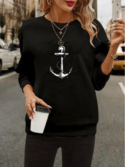 Kadın Uzun Kollu Bisiklet Yaka Desenli Viskon Iki Iplik Bluz