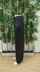 Kadın Yüksek Bel Beli Lastikli Geniş Paçalı Deri Pantolon