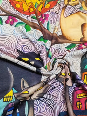 Kadın Uzun Kollu Bisiklet Yaka Kedi Baskılı Süprem Bluz