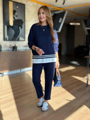 Kadın Uzun Kollu Bisiklet Yaka Ribana Detay Sweat Ve Pantolon Ikili Takım
