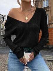 Kadın Uzun Kollu V Yakalı Arkası Düğmeli Triko Bluz