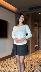 Kadın Uzun Kollu Kayık Yaka Kuş Gözü Detay Bluz