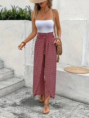 Kadın Yüksek Bel Lastikli önden Iki Parçalı Desenli Bürümcük Pantolon