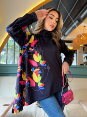 Kadın Uzun Kollu Balıkçı Yaka Asimetrik Kesim Mikro Bluz