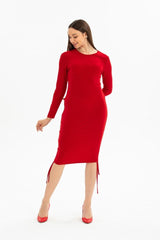 Kadın Uzun Kol Büzgü Detaylı Sandy Kumaş Ayarlanabilir Boy Fırsat Ürün Elbise