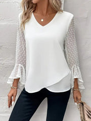 Kadın Uzun Kollu V Yakalı Kolları Ispanyol Detayı Sandy Bluz