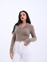 42531 TRİKO SİMLİ YAKALI CROP-ANTRASİT