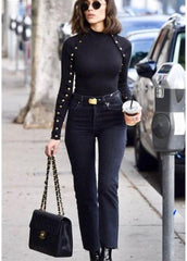 Kadın Bisiklet Yaka Kolları çıtçıtlı Kaşkorse Kumaş Bluz