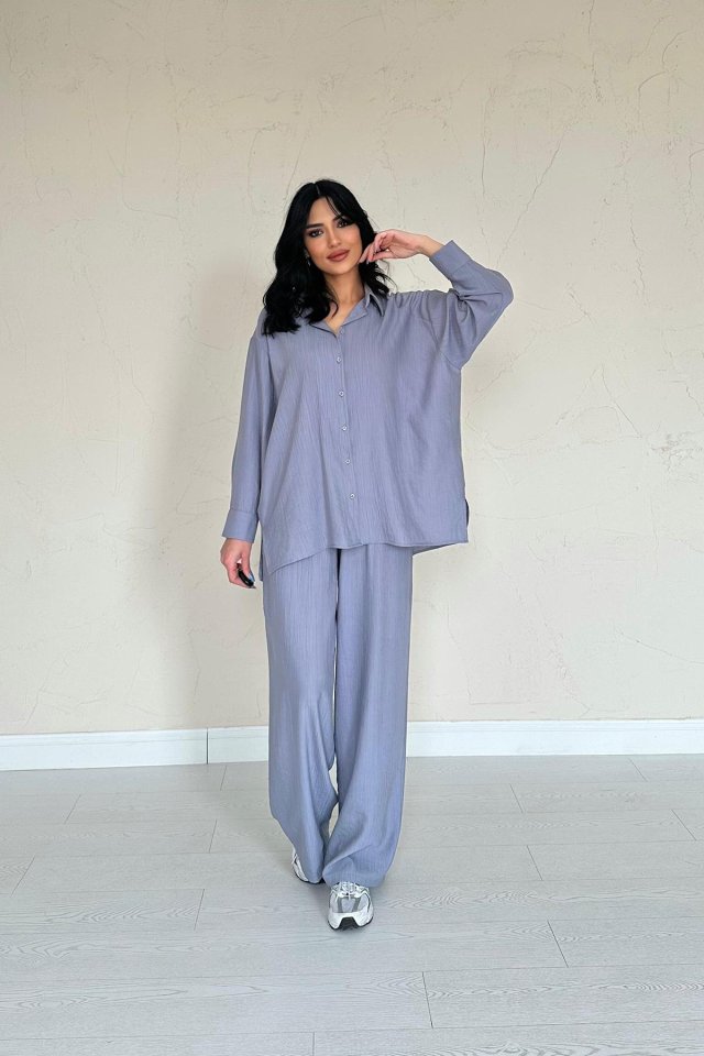 Bej Alice Gömlek Ve Bol Kesim Pantolon Takım