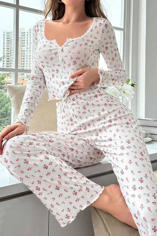 Ekru Sonbahar Romantizmi Uzun Kollu Pijama Takımı 7020