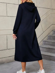 Kadın Uzun Kollu Kapşonlu Cep Detaylı Viskon Iki Iplik Maxi Elbise