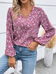 Kadın Uzun Kollu V Yakalı çiçek Desenli Modal Bluz