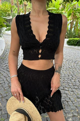 Melua Kroşe Crop Yelek Takım 9858