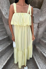 Etek Ucu Brode Nakışlı Boyundan Bağlamalı Elbise 2881