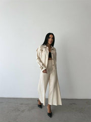 KETEN PÜSKÜL DETAYLI GÖMLEK-PANTOLON TAKIM - Ham