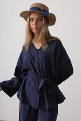 Beli Bağlamalı Tunik Ve Beli Bağlamalı Pantolon Takım - Siyah