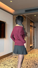 Kadın Uzun Kollu Kayık Yaka Kuş Gözü Detay Bluz