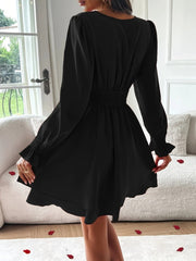 Kadın Uzun Kollu Kruvaze Yakalı Mini Sandy Elbise