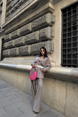 ÇİZGİLİ ARKA TASARIM  DETAYLI  GÖMLEK-PANTOLON TK - Gri